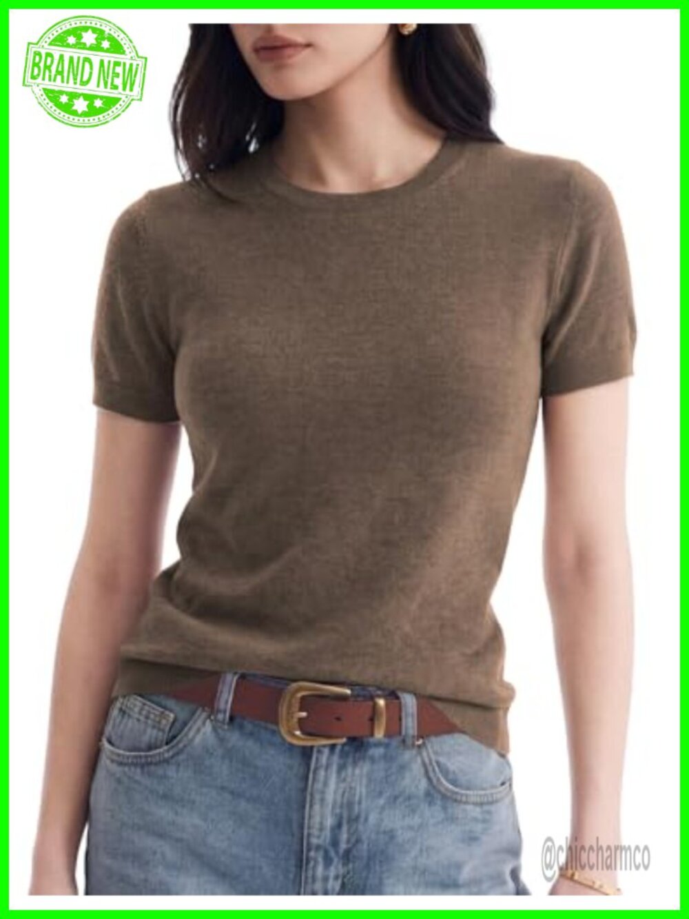 Wool Blend Lightweight Short Sleeve Crew Neck Pullover Sweater